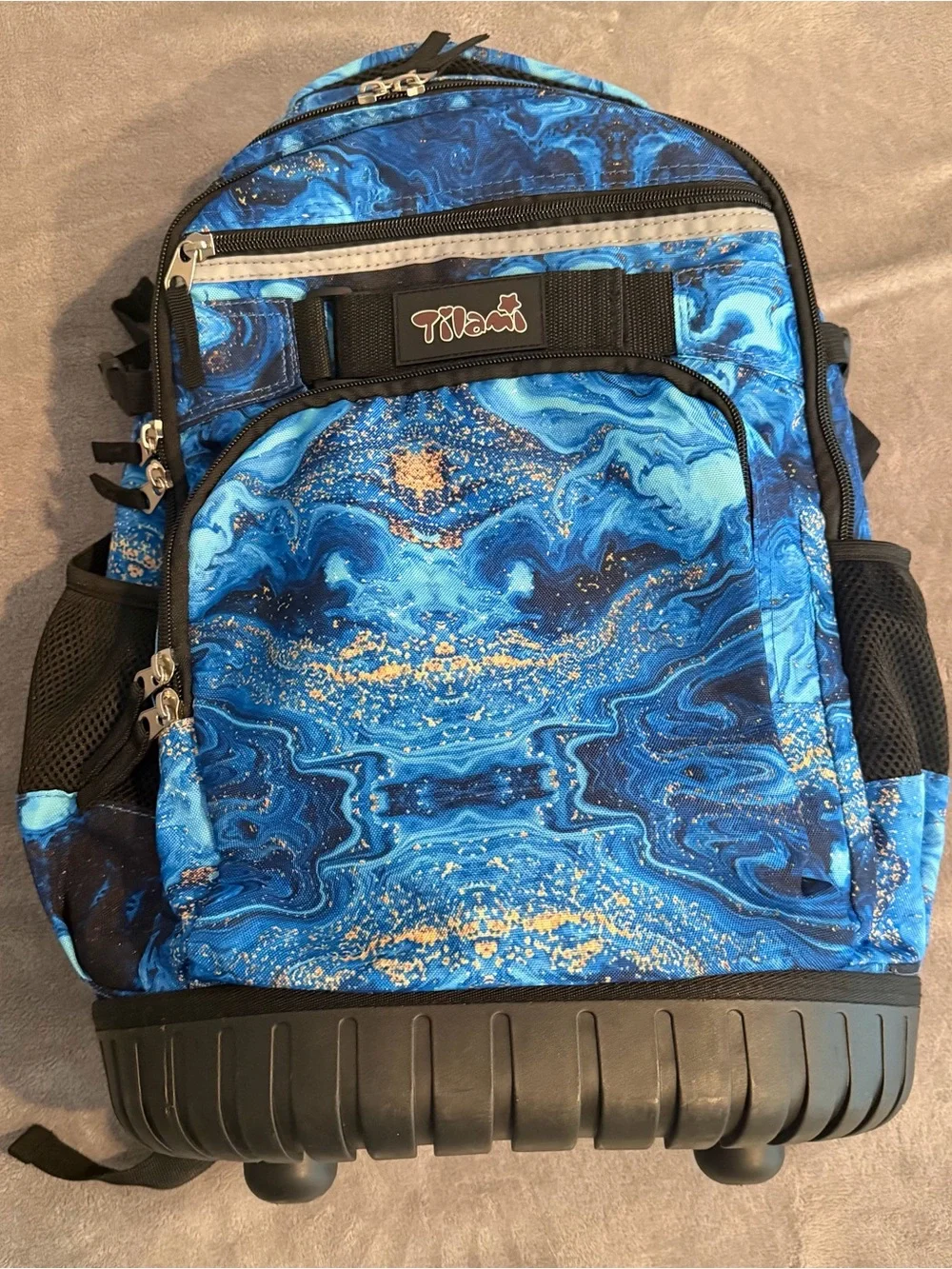 Kids Rolling Backpack Trolley in Blue Marble by